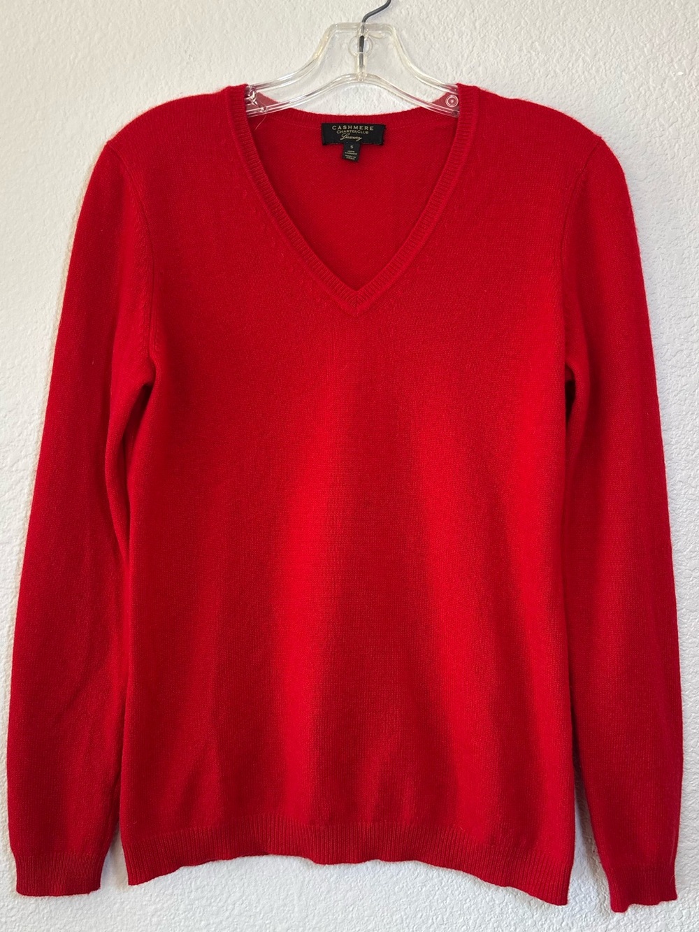 Charter Club Women's Cherry Red 100% Cashmere Sweater Small V-neck Lightweight